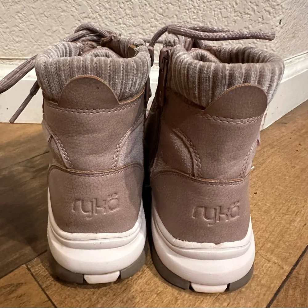 Ryka Mauve Taupe Water Repellent Lace-up Suede Moto Hiking Boots Brunswick 7